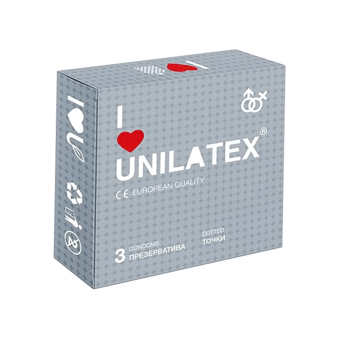 Презервативы с точками Unilatex Dotted - 1 блок (12 упаковок по 3 презерватива в каждой)
