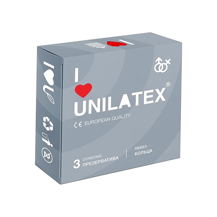 Презервативы с рёбрами Unilatex Ribbed - 1 блок (12 упаковок по 3 презерватива в каждой)