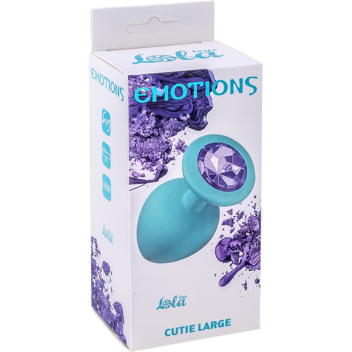 Большая голубая анальная пробка Emotions Cutie Large с фиолетовым кристаллом - 10 см - Emotions