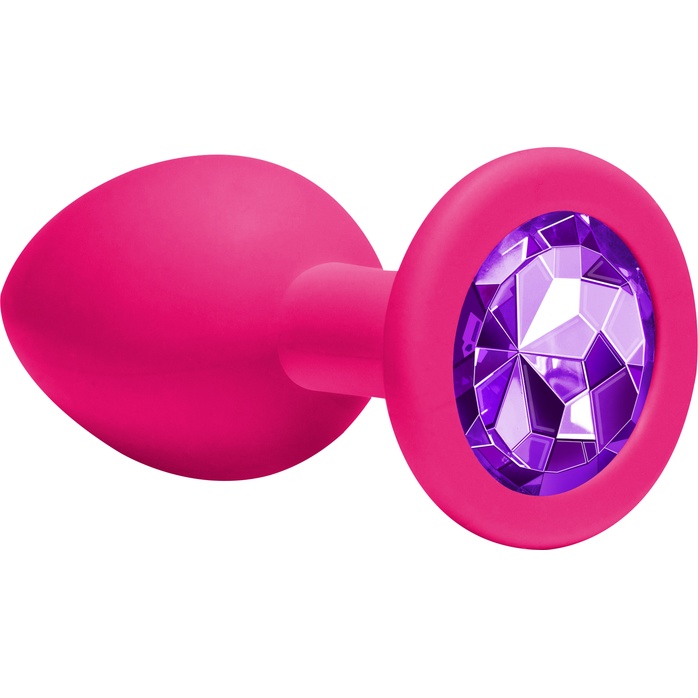 Средняя розовая анальная пробка Emotions Cutie Medium с фиолетовым кристаллом - 8,5 см - Emotions. Фотография 3.