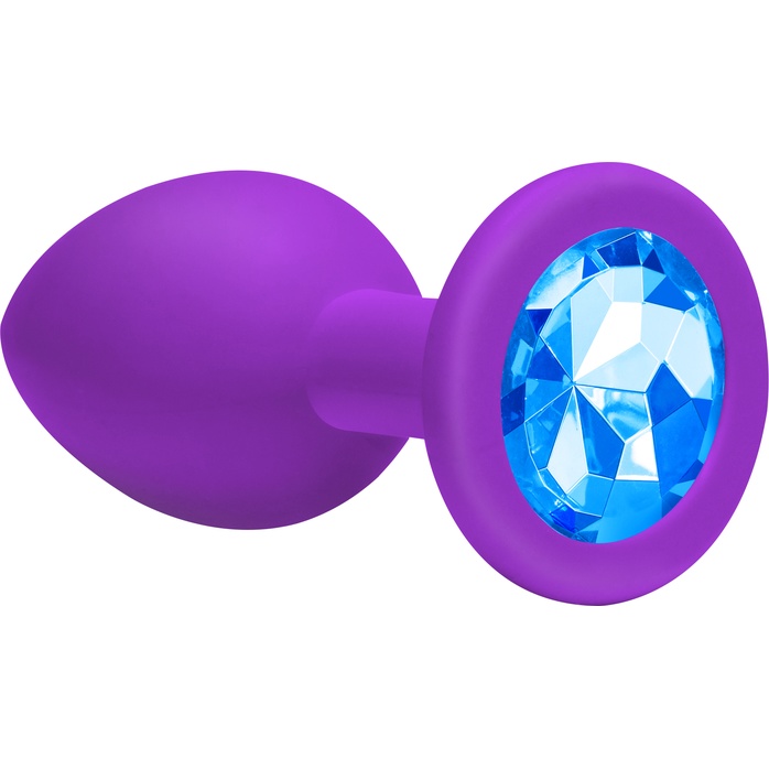 Средняя фиолетовая анальная пробка Emotions Cutie Medium с голубым кристаллом - 8,5 см - Emotions. Фотография 3.