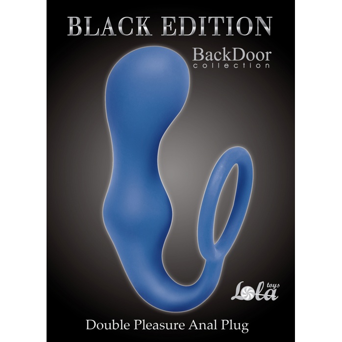 Синее эрекционное кольцо с анальной пробкой Double Pleasure Anal Plug - Back Door Collection. Фотография 3.