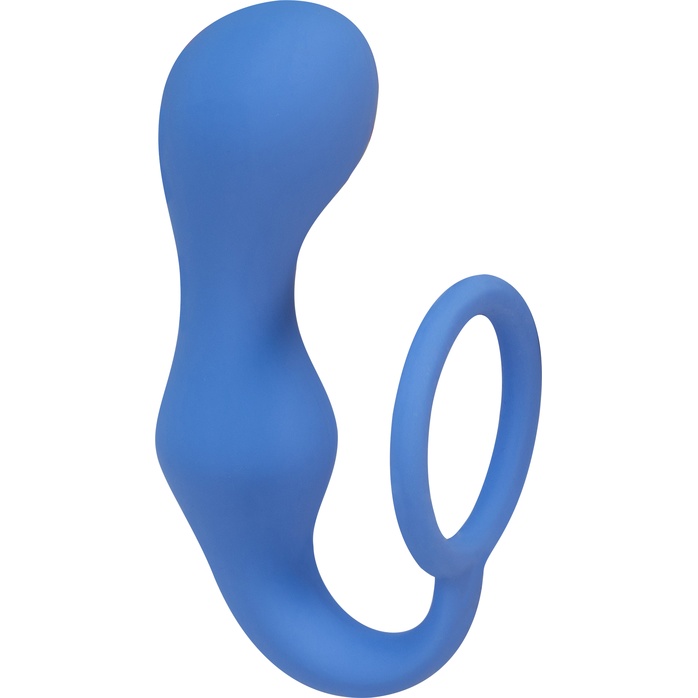 Синее эрекционное кольцо с анальной пробкой Double Pleasure Anal Plug - Back Door Collection