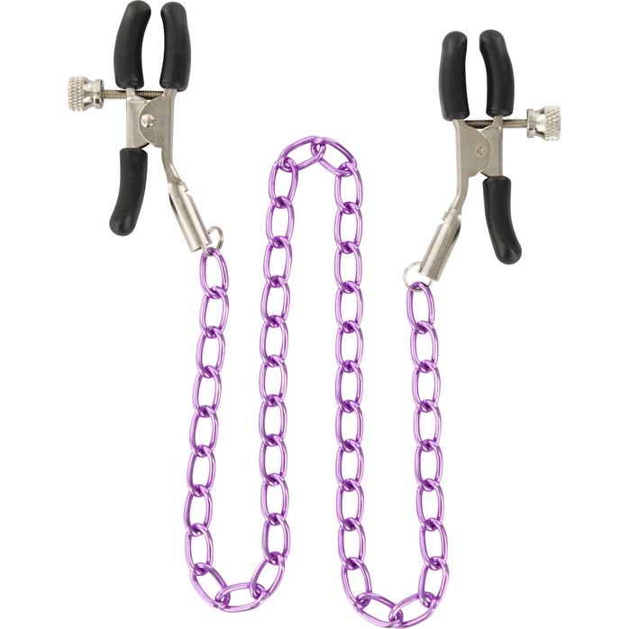 Зажимы для сосков Nipple Chain Metal на фиолетовой цепочке - Basics