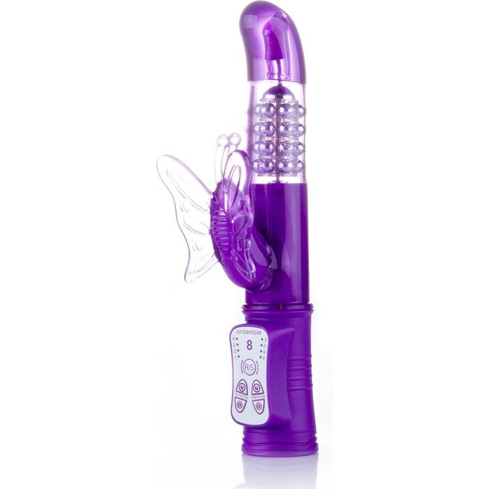 Фиолетовый вибратор Hi-Tech Butterfly с клиторальной бабочкой - 22,8 см - Shots Toys