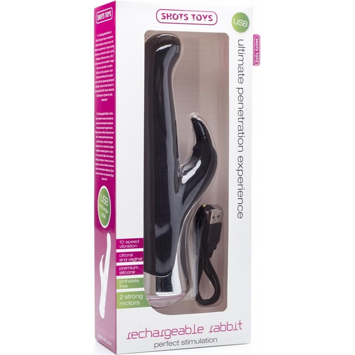 Чёрный перезаряжаемый вибратор Rechargeable Rabbit Purple - 23,5 см - Shots Toys. Фотография 2.