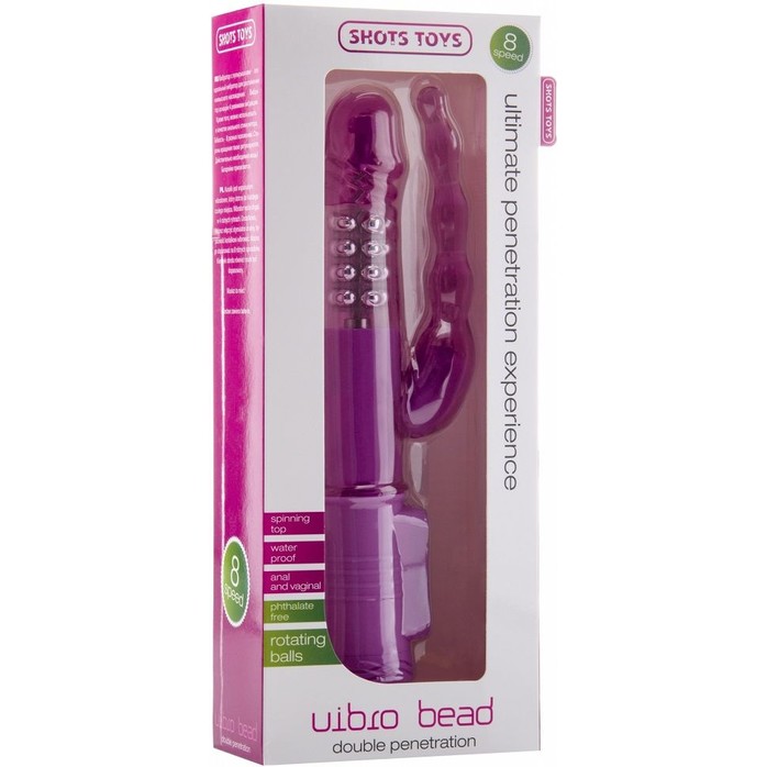 Фиолетовый анально-вагинальный вибратор Vibro Bead - 22,6 см. - Shots Toys. Фотография 2.
