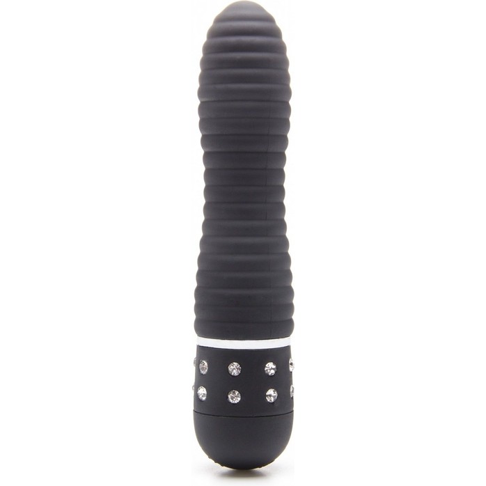 Чёрный мини-вибратор с рёбрышками и стразами Diamond Ribbing Vibe - 11,5 см - Shots Toys