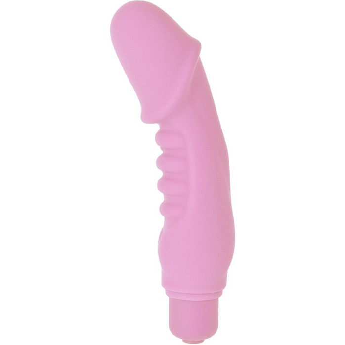 Розовый вибратор Power Penis со стимулирующими рёбрами - 12,5 см - Shots Toys