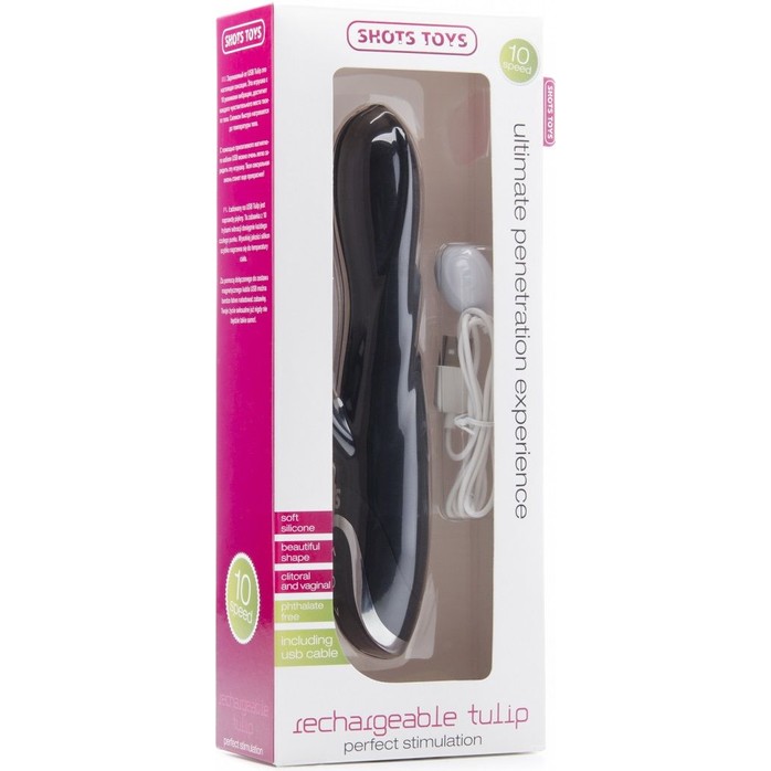 Чёрный перезаряжаемый вибратор RechargeableTulip Purple - 21 см - Shots Toys. Фотография 2.