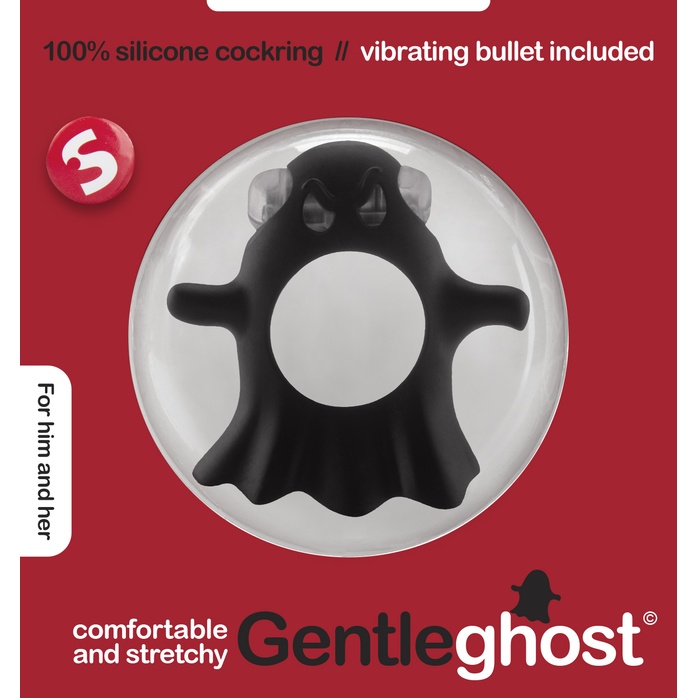Чёрное эрекционное виброкольцо Gentle Ghost Cockring в виде привидения - S-line. Фотография 2.