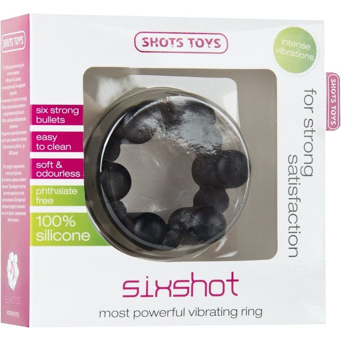 Чёрное эрекционное кольцо с вибрацией Sixshot - Shots Toys. Фотография 2.