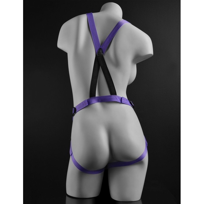 Фиолетовая страпон-система 7 Strap-On Suspender Harness Set с реалистичной насадкой - 19 см - Dillio. Фотография 2.