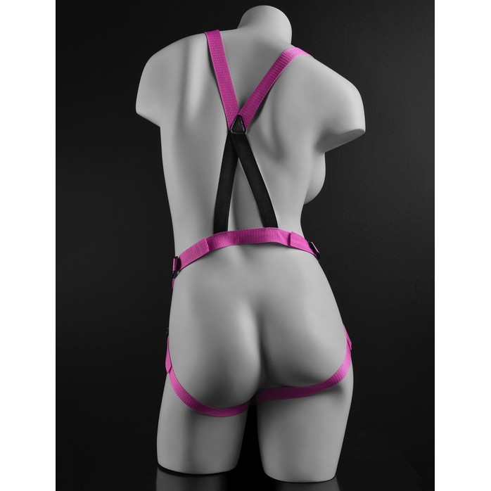 Розовая страпон-система 7 Strap-On Suspender Harness Set с реалистичной насадкой - 19 см - Dillio. Фотография 2.
