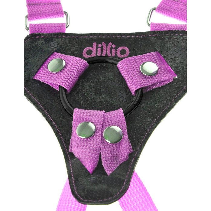 Розовая страпон-система 7 Strap-On Suspender Harness Set с реалистичной насадкой - 19 см - Dillio. Фотография 5.