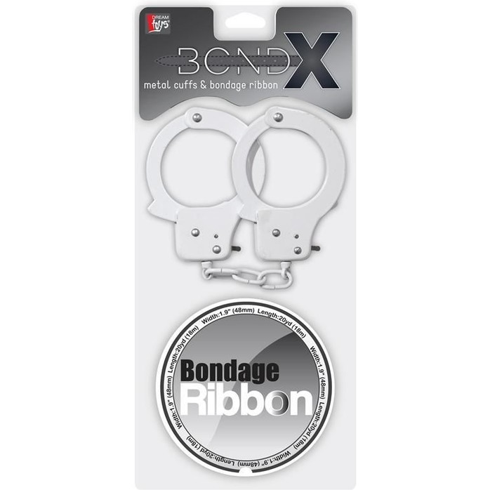 Набор для фиксации BONDX METAL CUFFS AND RIBBON: белые наручники из листового материала и липкая лента - BondX. Фотография 2.