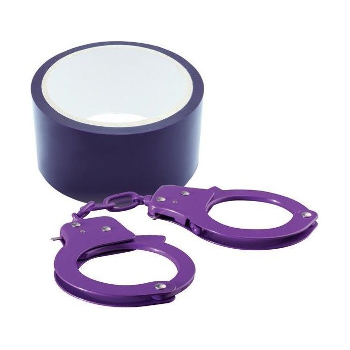 Набор для фиксации BONDX METAL CUFFS AND RIBBON: фиолетовые наручники из листового материала и липкая лента - BondX