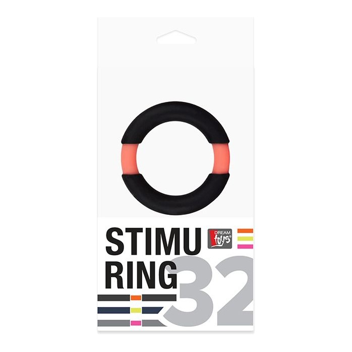 Чёрное эрекционное кольцо NEON STIMU RING 32MM BLACK/ORANGE - Neon. Фотография 2.