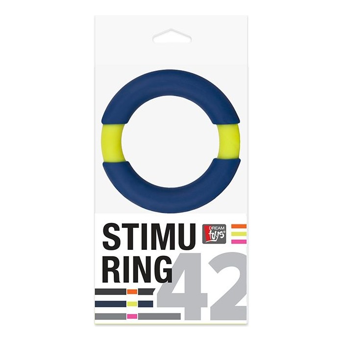 Синее эрекционное кольцо NEON STIMU RING 42MM BLUE/YELLOW - Neon. Фотография 2.