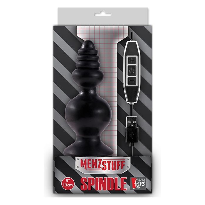 Чёрная фигурная пробка с вибрацией, работающая от USB, MENZSTUFF SPINDLE 10FUNCTION BUTT PLUG - MenzStuff. Фотография 2.