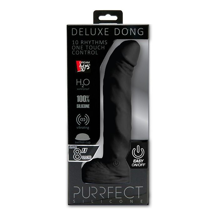 Чёрный вибратор-реалистик с присоской PURRFECT SILICONE DELUXE ONE TOUCH 8INCH - 20 см - Purrfect Silicone. Фотография 2.