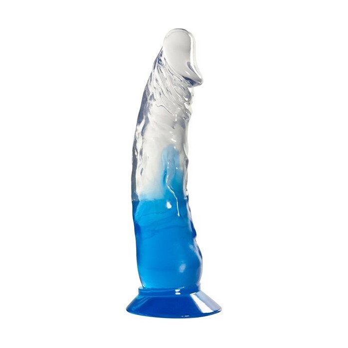 Голубой фаллоимитатор без мошонки с прозрачным стволом и присоской - 15 см - Jelly Joy