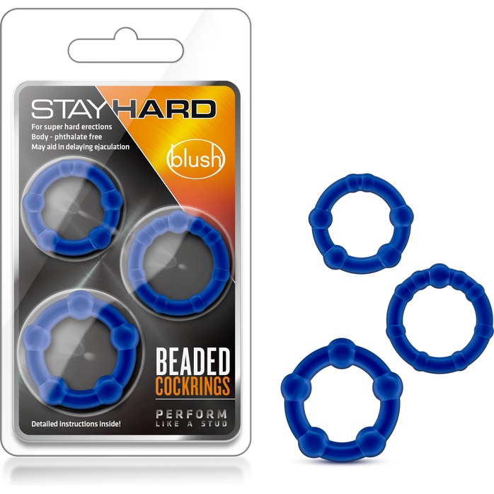 Набор из 3 синих эрекционных колец Stay Hard Beaded Cockrings - Stay Hard. Фотография 3.