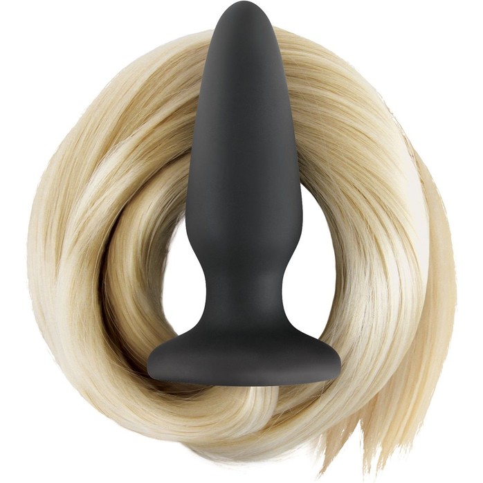 Чёрная анальная пробка с хвостом цвета блонд Filly Tails Palomino - Filly Tails