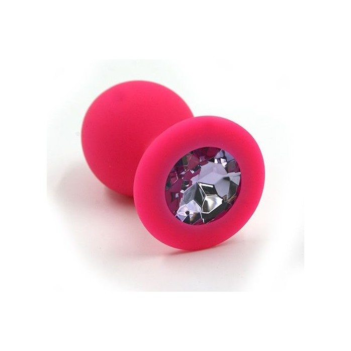 Розовая силиконовая анальная пробка с светло-фиолетовым кристаллом - 7 см - Kanikule anal plugs
