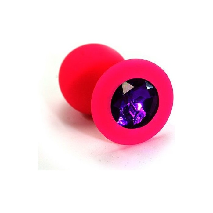 Розовая силиконовая анальная пробка с темно-фиолетовым кристаллом - 7 см - Kanikule anal plugs