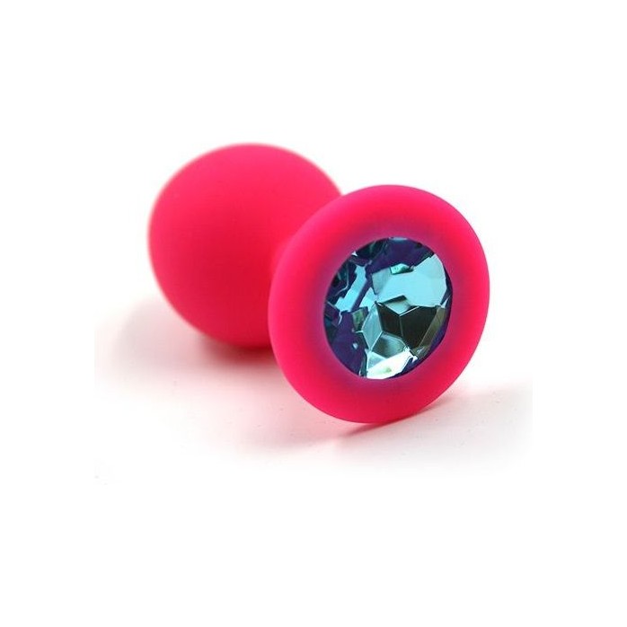 Розовая силиконовая анальная пробка с голубым кристаллом - 7 см - Kanikule anal plugs