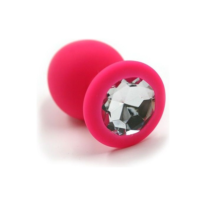 Розовая силиконовая анальная пробка с прозрачным кристаллом - 7 см - Kanikule anal plugs