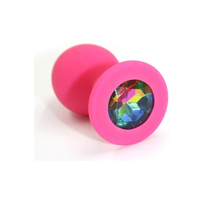 Розовая силиконовая анальная пробка с радужным кристаллом - 7 см - Kanikule anal plugs