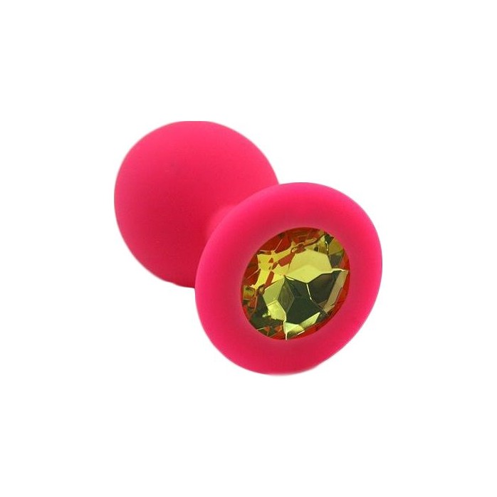 Розовая силиконовая анальная пробка с жёлтым кристаллом - 7 см - Kanikule anal plugs
