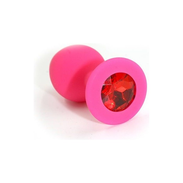 Розовая силиконовая анальная пробка с красным кристаллом - 7 см - Kanikule anal plugs
