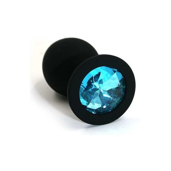 Чёрная силиконовая анальная пробка с голубым кристаллом - 7 см - Kanikule anal plugs