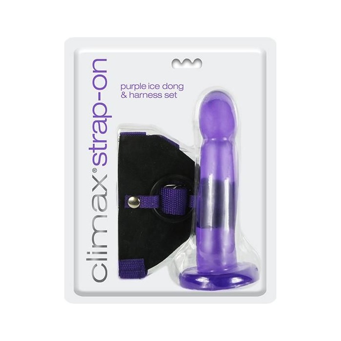 Фиолетовый страпон Climax Strap-on Purple Ice Dong Harness set - 17,8 см - Climax. Фотография 2.