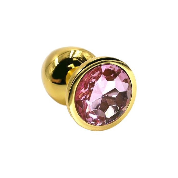Золотистая алюминиевая анальная пробка с светло-розовым кристаллом - 6 см - Kanikule anal plugs. Фотография 3.