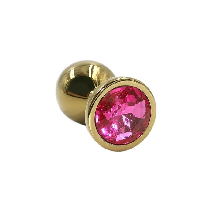 Золотистая алюминиевая анальная пробка с ярко-розовым кристаллом - 6 см - Kanikule anal plugs