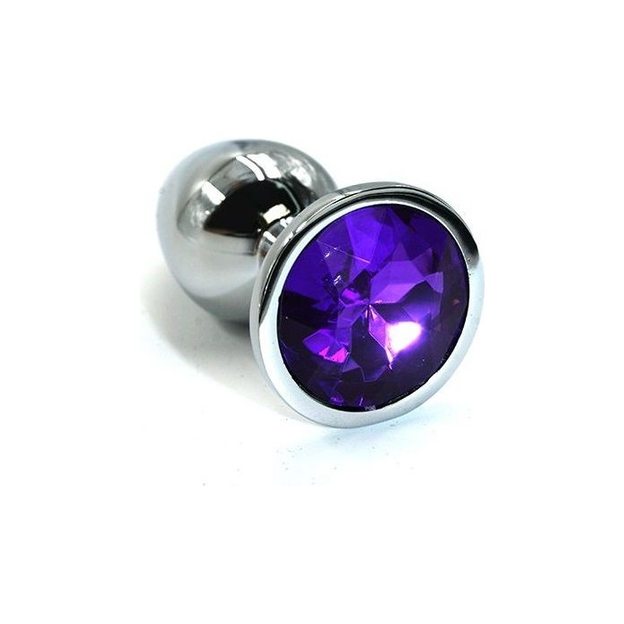 Серебристая алюминиевая анальная пробка с темно-фиолетовым кристаллом - 7 см - Kanikule anal plugs