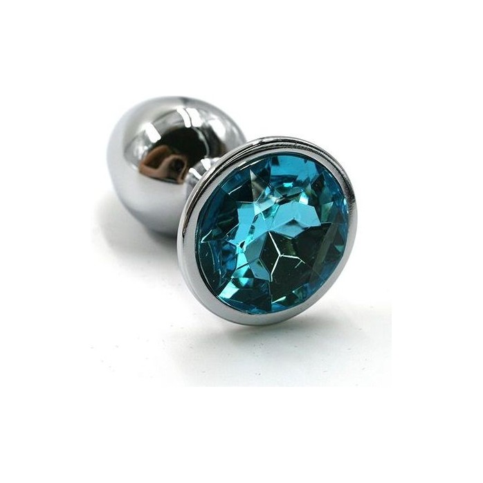 Серебристая алюминиевая анальная пробка с голубым кристаллом - 6 см - Kanikule anal plugs