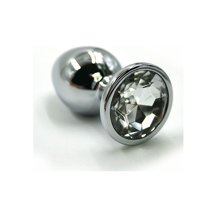 Серебристая алюминиевая пробка с прозрачным кристаллом - 8,4 см - Kanikule anal plugs