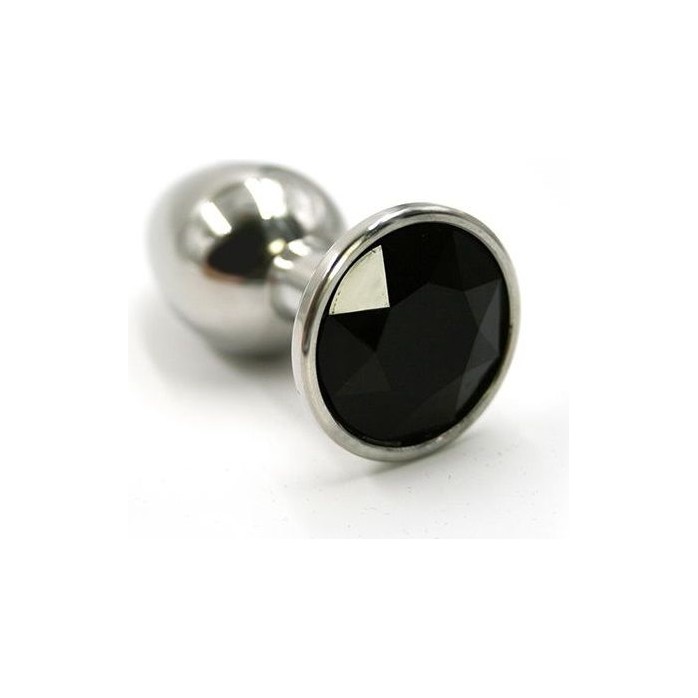 Серебристая алюминиевая анальная пробка с чёрным кристаллом - 7 см - Kanikule anal plugs