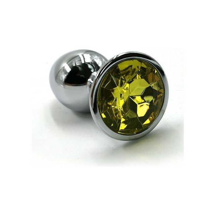 Серебристая алюминиевая анальная пробка с желтым кристаллом - 7 см - Kanikule anal plugs
