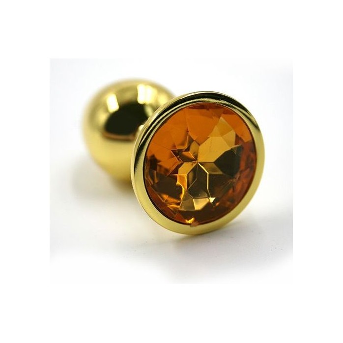 Золотистая алюминиевая анальная пробка с желтым кристаллом - 7 см - Kanikule anal plugs