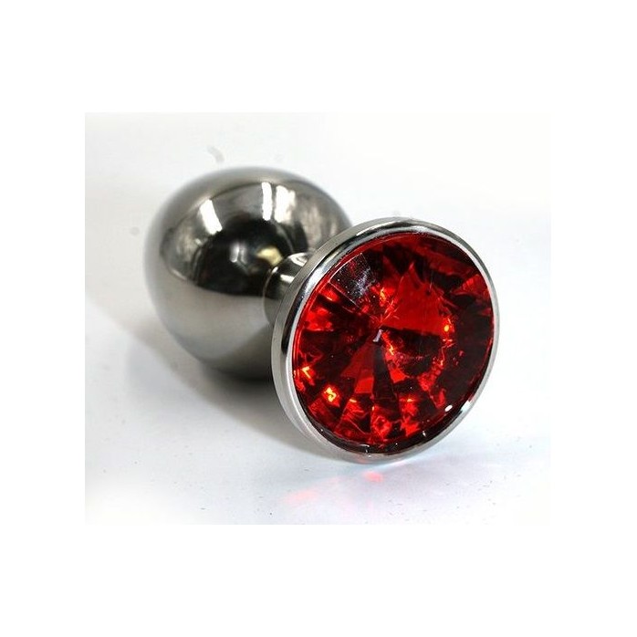 Серебристая алюминиевая анальная пробка с красным кристаллом - 8,4 см - Kanikule anal plugs