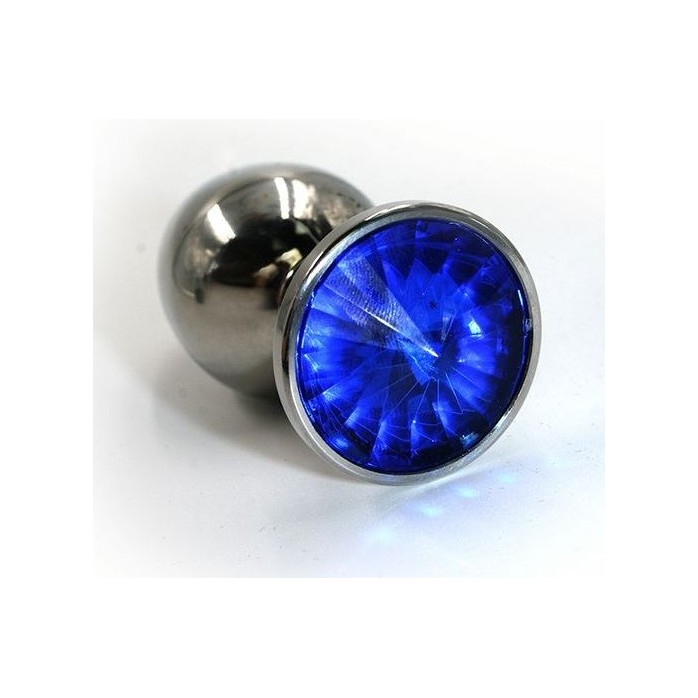 Серебристая алюминиевая анальная пробка с синим кристаллом - 8,4 см - Kanikule anal plugs