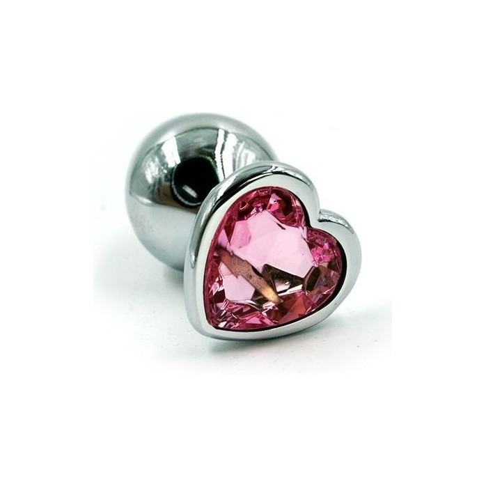Серебристая анальная пробка с розовым кристаллом-сердцем - 6 см - Kanikule anal plugs