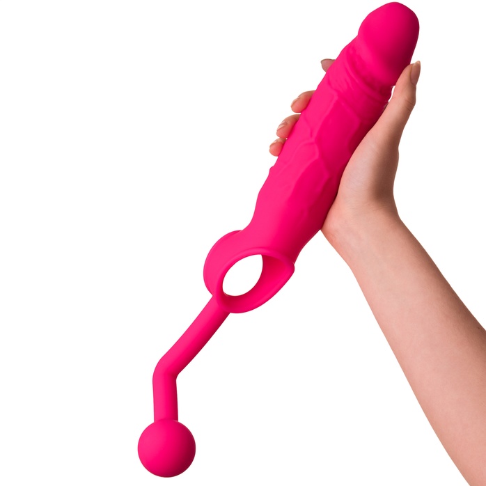 Розовая насадка на пенис с анальной втулкой-шаром. Фотография 2.