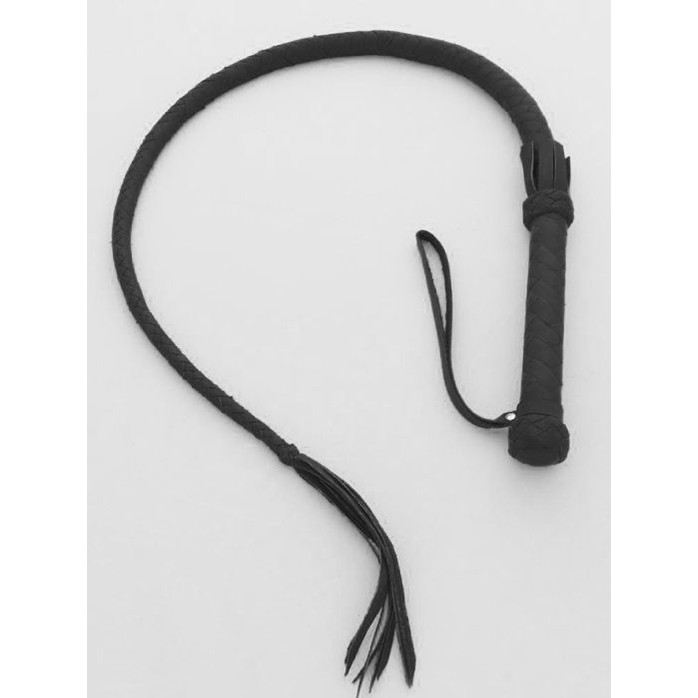 Чёрная кожаная плетка с рукояткой - 120 см